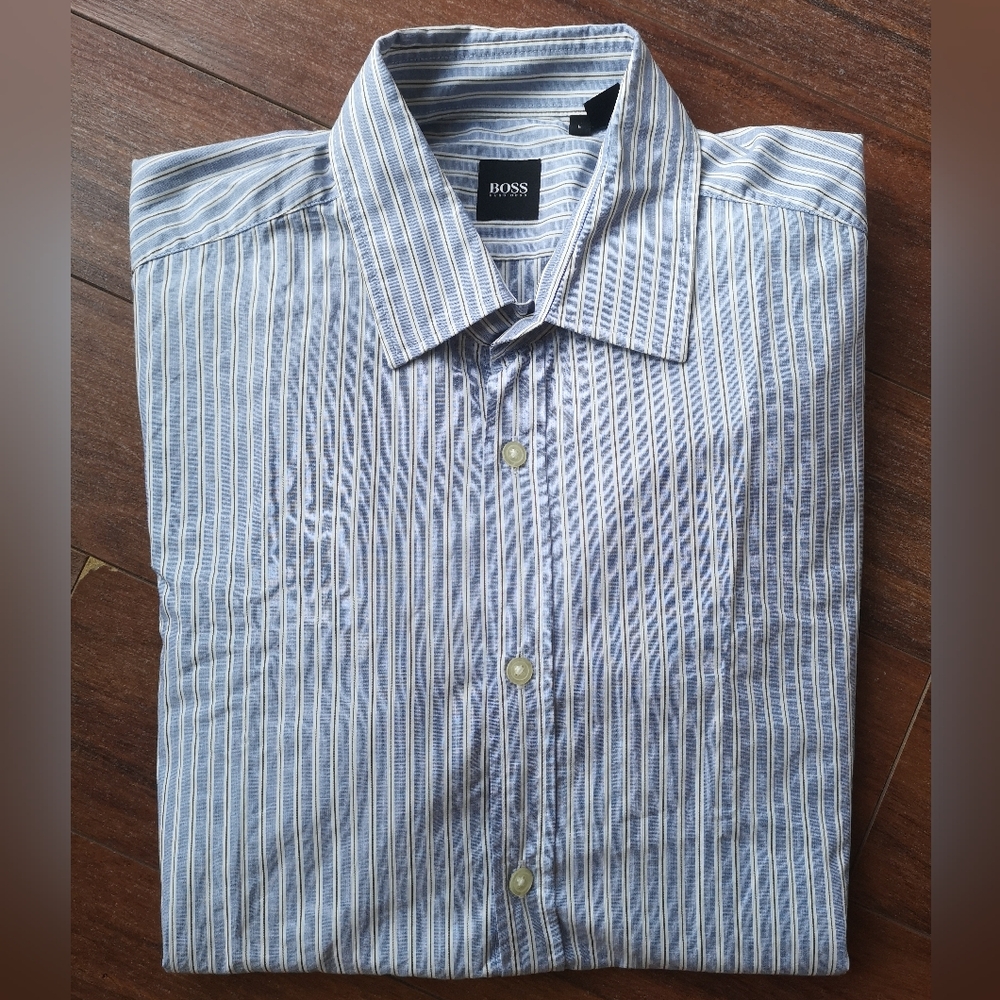 BOSS Men's Blue Striped Shirt
